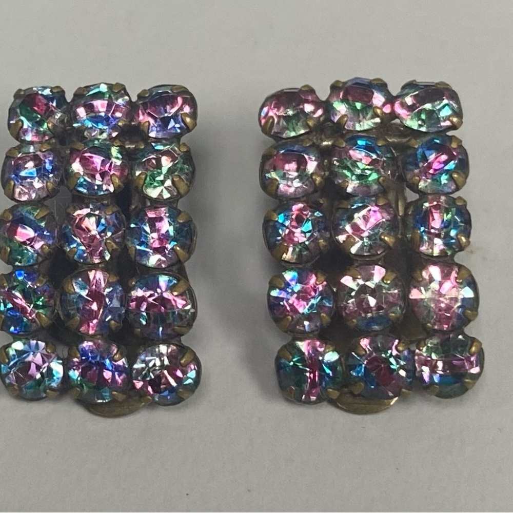 Multicolored Clip Rhinestone Earrings